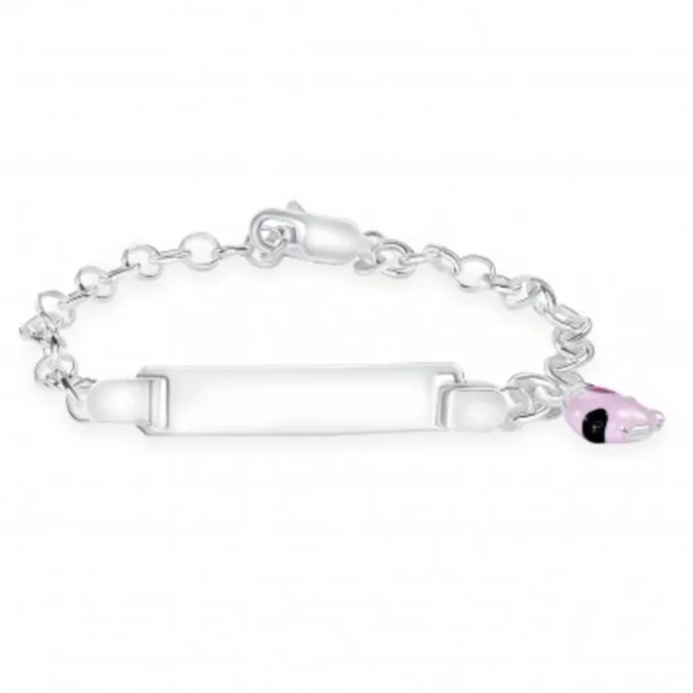 925 SILVER KIDS ID ENAMEL PINK ELEPHANT BRACELET 6.25